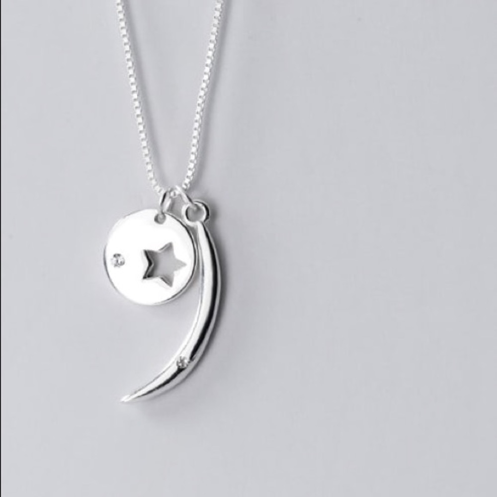 NEW 925 Sterling Silver Star Moon Pendant Necklace